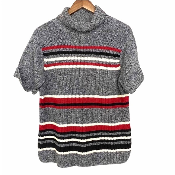 Liz Claiborne Crazy Horse NWOT Gray Striped Short Sleeve Sweater - Picture 1 of 6